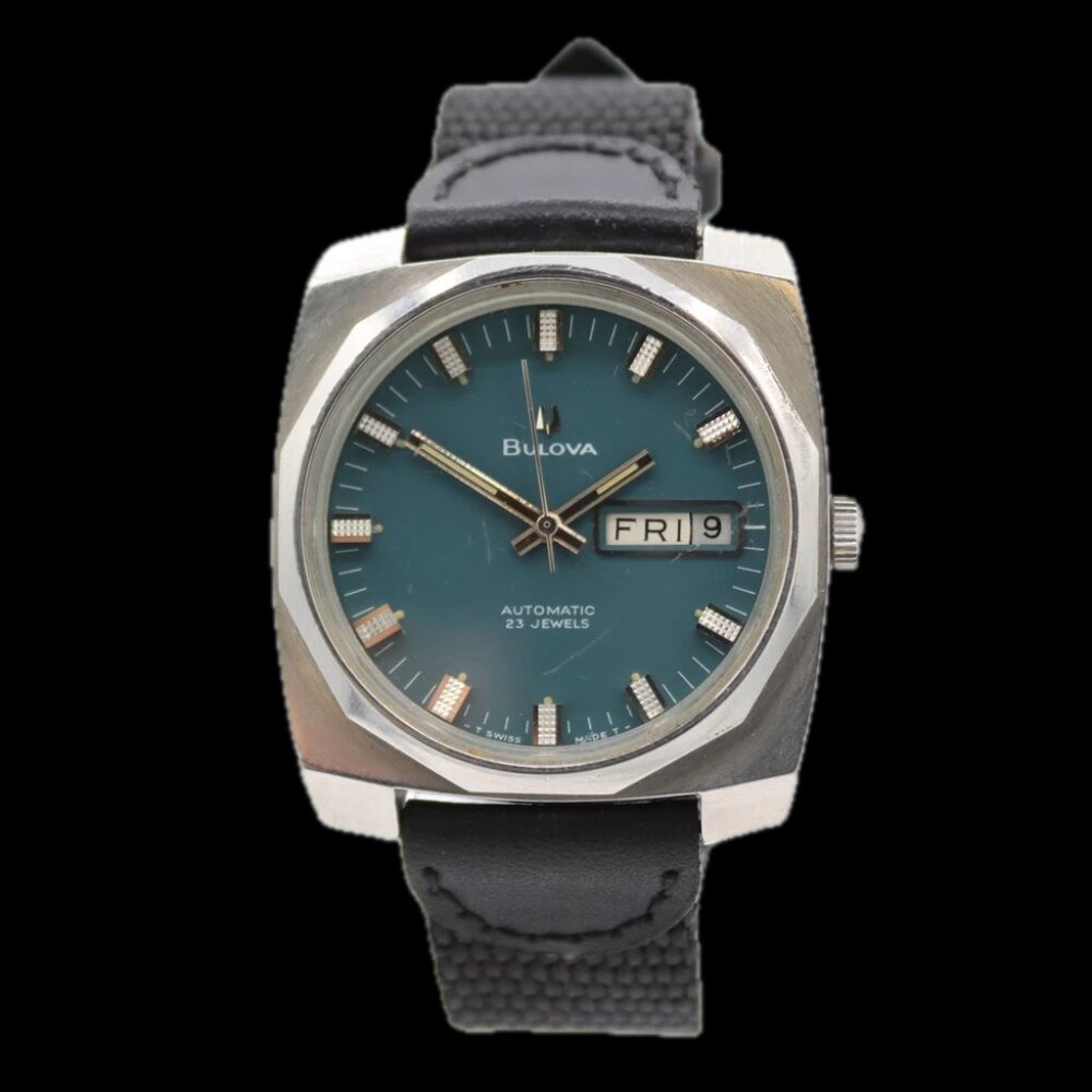 Vintage 35mm Bulova 849 Blue Dial 23J Men's Automatic Wristwatch 11ANACB Steel